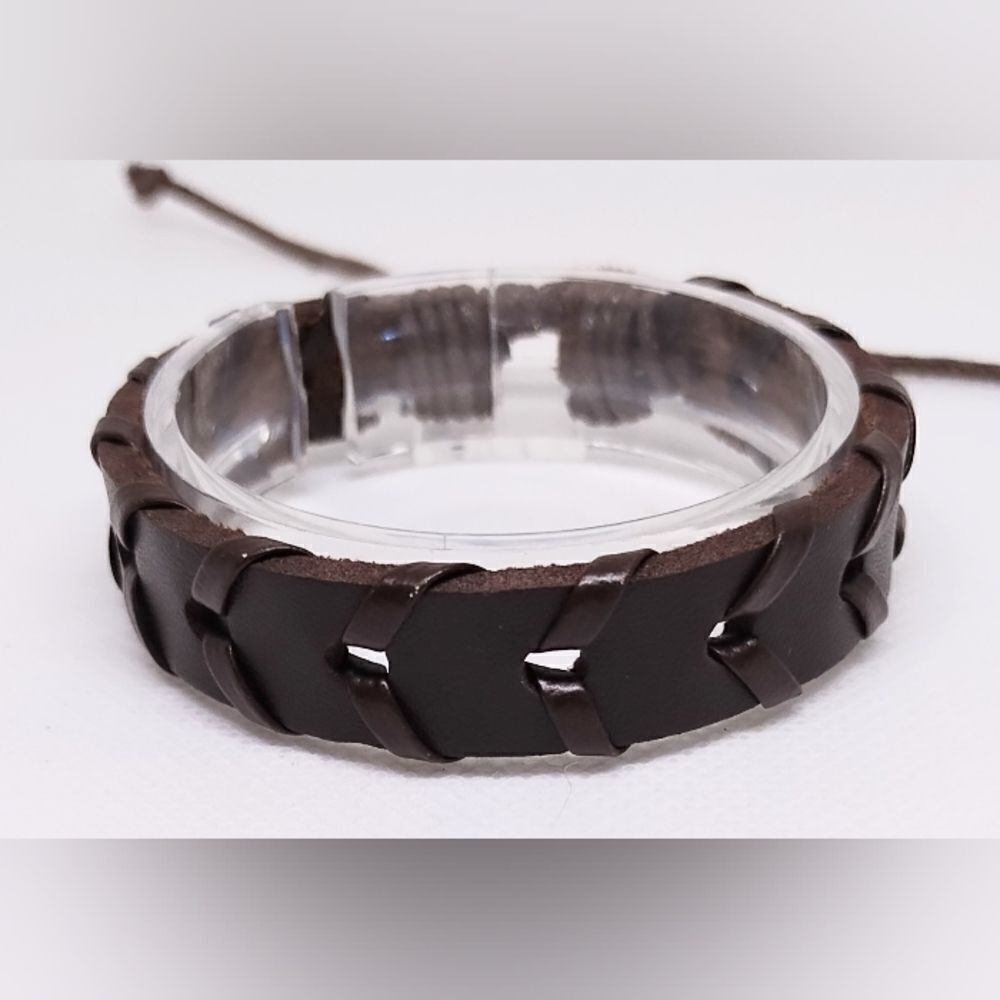 Men's leather bracelet braided brown new e36